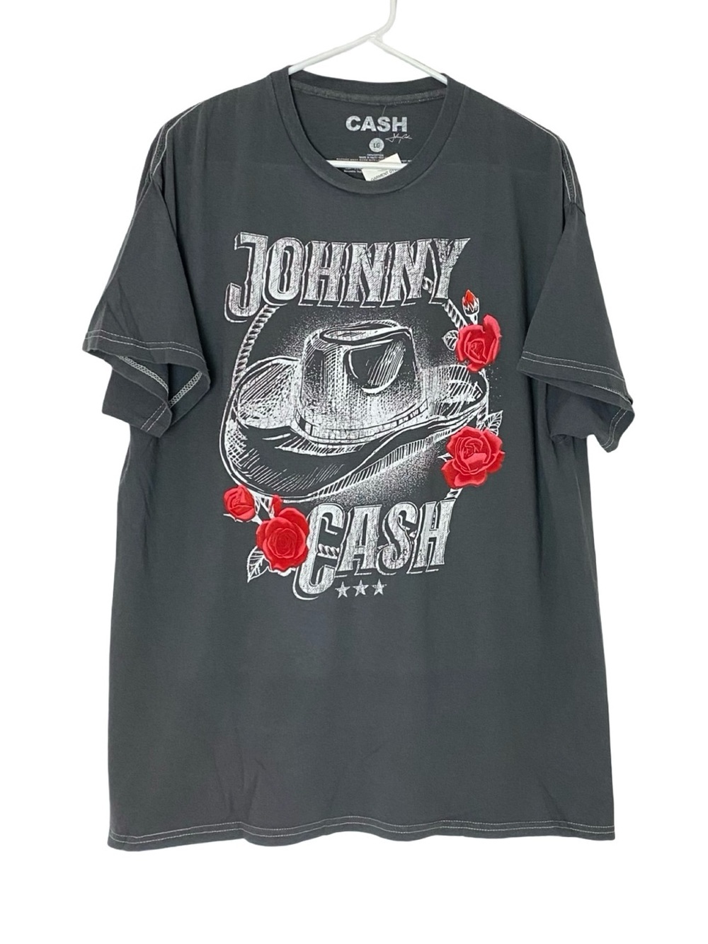 Johnny Cash Tee Tshirt Mens Size Large Unisex New NWT Gray Graphic Shirt Hat